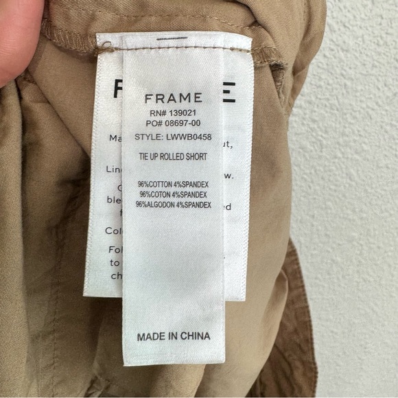 FRAME Womens Size 4 Denim Tie Up Rolled Short Khaki Beige Summer Boho Minimal - Picture 5 of 9